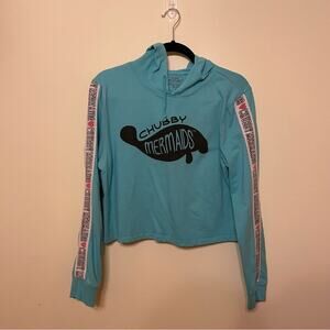 Chubby Mermaids L manatee hoodie heart blue cropped coastal cozy FL